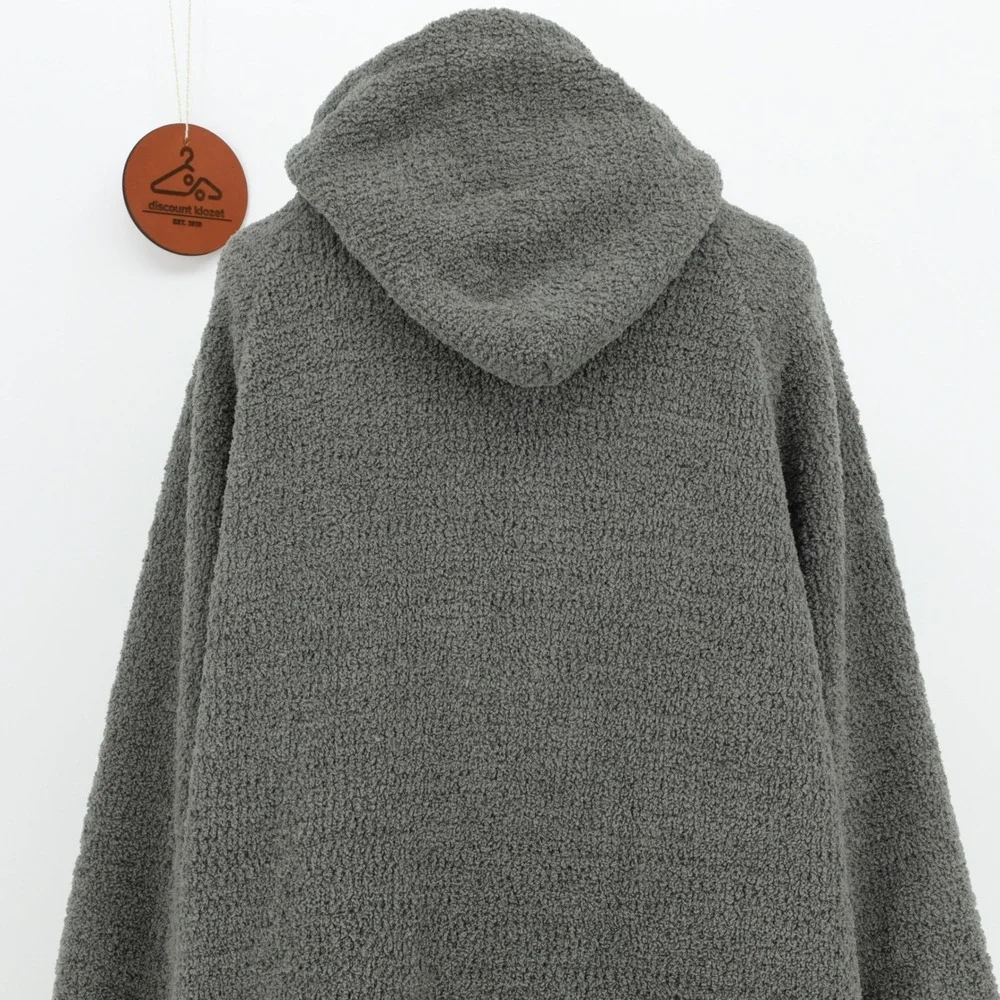 Sunday Citizen Gray Microfiber Zip Up Hoodie Oversized Teddy Fleece One Size
